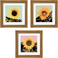 Framed 'Pop Art Sunflower 3 Piece Framed Art Print Set' border=