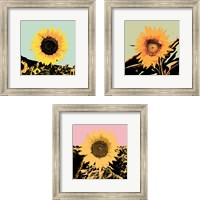 Framed 'Pop Art Sunflower 3 Piece Framed Art Print Set' border=