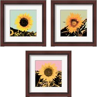 Framed 'Pop Art Sunflower 3 Piece Framed Art Print Set' border=