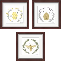 Framed 'Happy to Bee Home 3 Piece Framed Art Print Set' border=