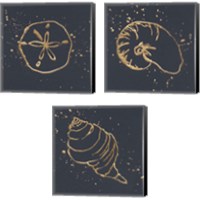 Framed 'Gold Sea Life 3 Piece Canvas Print Set' border=