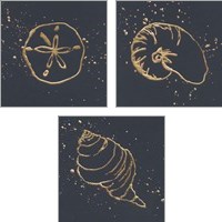 Framed 'Gold Sea Life 3 Piece Art Print Set' border=