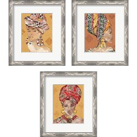 Framed 'African Flair Warm 3 Piece Framed Art Print Set' border=