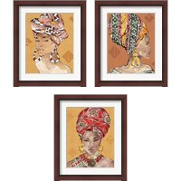 Framed 'African Flair Warm 3 Piece Framed Art Print Set' border=