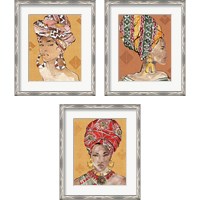 Framed 'African Flair Warm 3 Piece Framed Art Print Set' border=