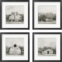 Framed 'Solemn Barn Sketch 4 Piece Framed Art Print Set' border=