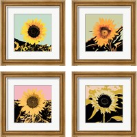 Framed 'Pop Art Sunflower 4 Piece Framed Art Print Set' border=