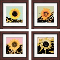 Framed 'Pop Art Sunflower 4 Piece Framed Art Print Set' border=