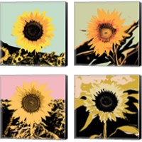 Framed 'Pop Art Sunflower 4 Piece Canvas Print Set' border=