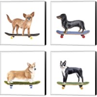 Framed 'Pups on Wheels 4 Piece Canvas Print Set' border=