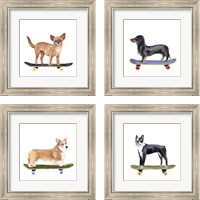 Framed 'Pups on Wheels 4 Piece Framed Art Print Set' border=