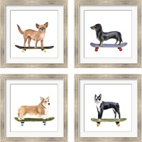 Framed 'Pups on Wheels 4 Piece Framed Art Print Set' border=