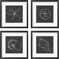 Framed 'Gold Sea Life 4 Piece Framed Art Print Set' border=