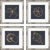 Framed 'Gold Sea Life 4 Piece Framed Art Print Set' border=