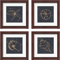 Framed 'Gold Sea Life 4 Piece Framed Art Print Set' border=