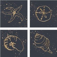 Framed 'Gold Sea Life 4 Piece Art Print Set' border=