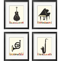 Framed 'Cut Paper Instruments 4 Piece Framed Art Print Set' border=