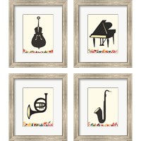 Framed 'Cut Paper Instruments 4 Piece Framed Art Print Set' border=