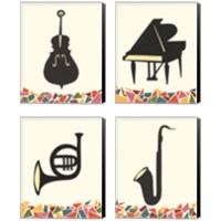 Framed 'Cut Paper Instruments 4 Piece Canvas Print Set' border=