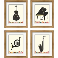 Framed 'Cut Paper Instruments 4 Piece Framed Art Print Set' border=