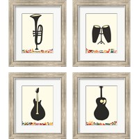 Framed 'Cut Paper Instruments 4 Piece Framed Art Print Set' border=