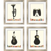 Framed 'Cut Paper Instruments 4 Piece Framed Art Print Set' border=