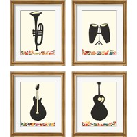 Framed 'Cut Paper Instruments 4 Piece Framed Art Print Set' border=