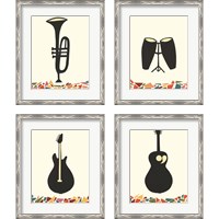 Framed 'Cut Paper Instruments 4 Piece Framed Art Print Set' border=