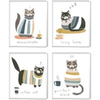 Framed 'Coffee Cats 4 Piece Canvas Print Set' border=