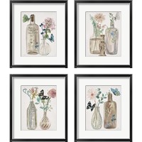 Framed 'Butterflies & Flowers 4 Piece Framed Art Print Set' border=