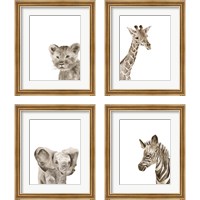 Framed 'Safari Animal Portraits 4 Piece Framed Art Print Set' border=