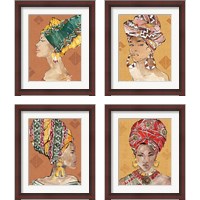 Framed 'African Flair Warm 4 Piece Framed Art Print Set' border=