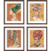 Framed 'African Flair Warm 4 Piece Framed Art Print Set' border=