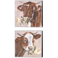 Framed 'Peony Cow 2 Piece Canvas Print Set' border=