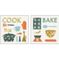 Framed 'Retro Kitchen 2 Piece Art Print Set' border=