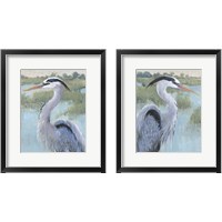 Framed 'Blue Heron Portrait 2 Piece Framed Art Print Set' border=