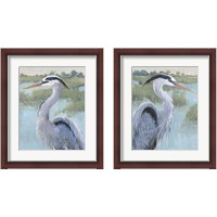 Framed 'Blue Heron Portrait 2 Piece Framed Art Print Set' border=