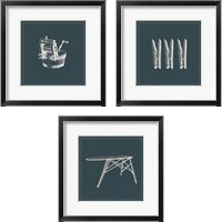 Framed 'Laundry Tips Blue 3 Piece Framed Art Print Set' border=