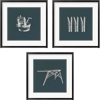 Framed 'Laundry Tips Blue 3 Piece Framed Art Print Set' border=