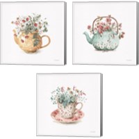 Framed 'Garden Tea 3 Piece Canvas Print Set' border=