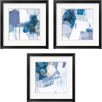 Framed 'Abstract Layers Blue 3 Piece Framed Art Print Set' border=