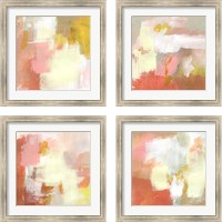 Framed 'Yellow and Blush 4 Piece Framed Art Print Set' border=