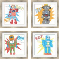 Framed 'Toy Tin Robots 4 Piece Framed Art Print Set' border=
