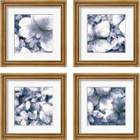 Framed 'Blue Shaded Leaves 4 Piece Framed Art Print Set' border=