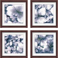 Framed 'Blue Shaded Leaves 4 Piece Framed Art Print Set' border=