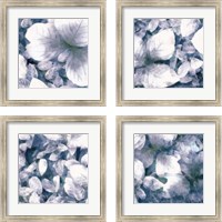 Framed 'Blue Shaded Leaves 4 Piece Framed Art Print Set' border=