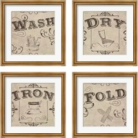 Framed 'Vintage Laundry Signs 4 Piece Framed Art Print Set' border=