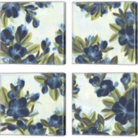 Framed 'Lush Indigo Blooms 4 Piece Canvas Print Set' border=