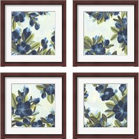 Framed 'Lush Indigo Blooms 4 Piece Framed Art Print Set' border=