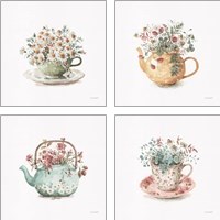 Framed 'Garden Tea 4 Piece Art Print Set' border=